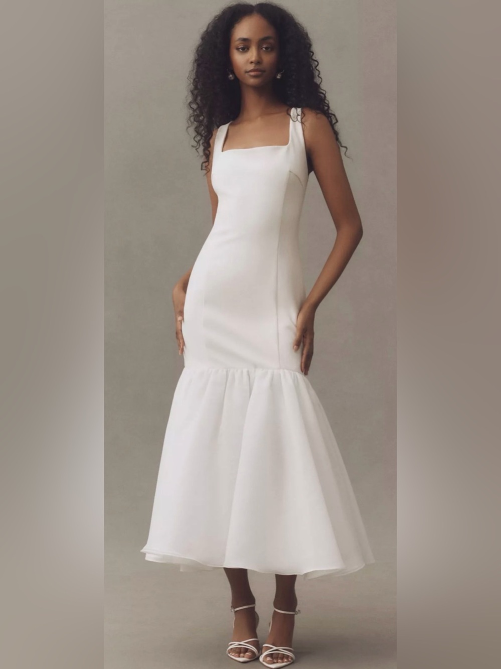 BHLDN Ivory Square-Neck Trumpet Midi Wedding Dress